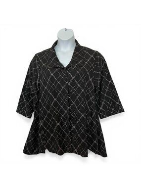 Habitat Women XL Black A-Line Button Front Top Tunic Lagenlook Black & Lilac